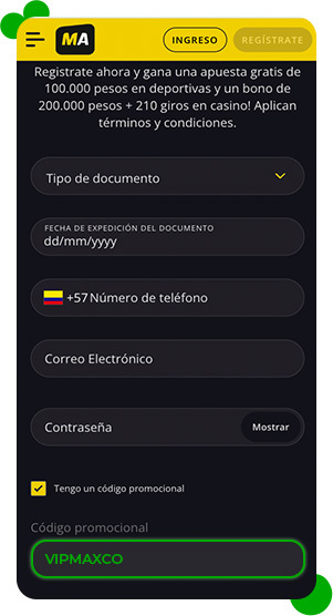 registrate codigo promocional MegApuesta